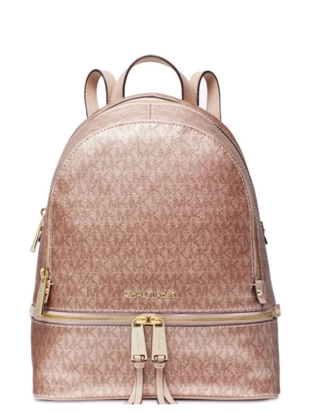 Michael Kors Metallic Rose Gold Logo Backpack